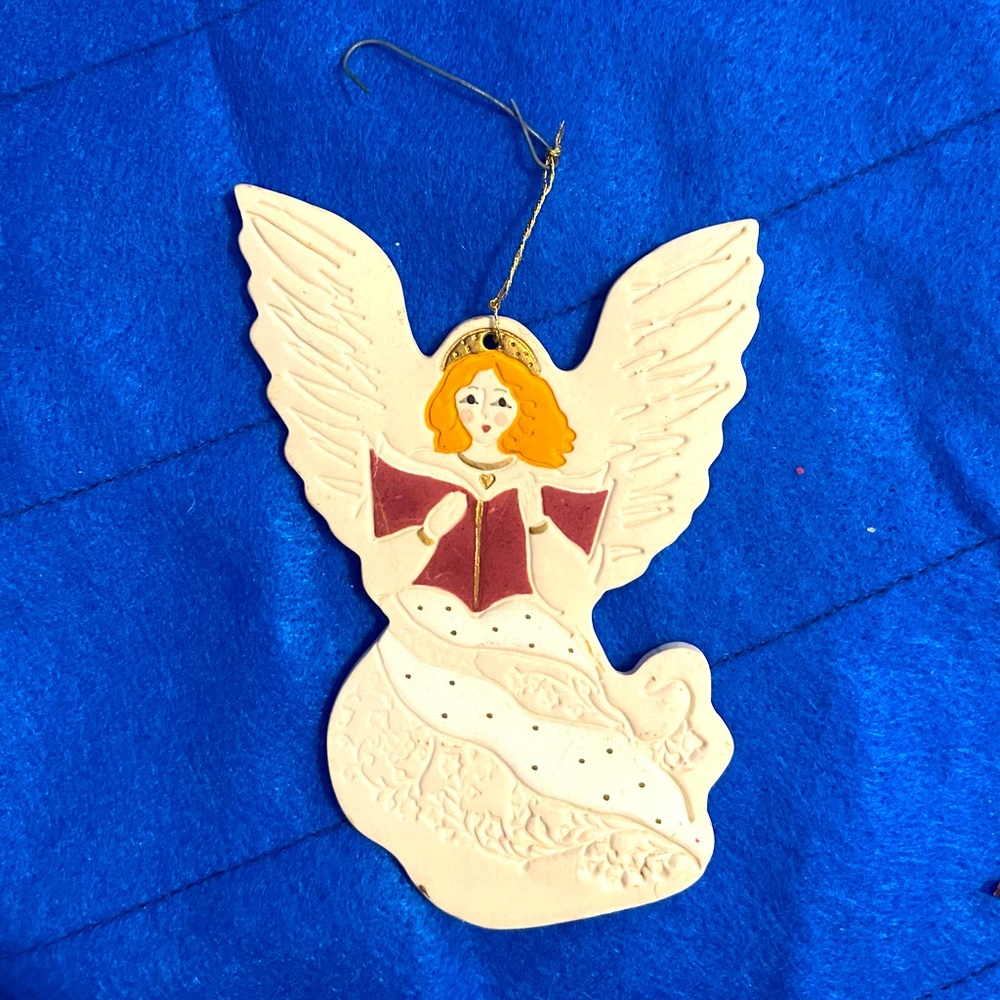 Vintage Tewksbury Handcrafted Porcelain Christmas Ornament: Angel